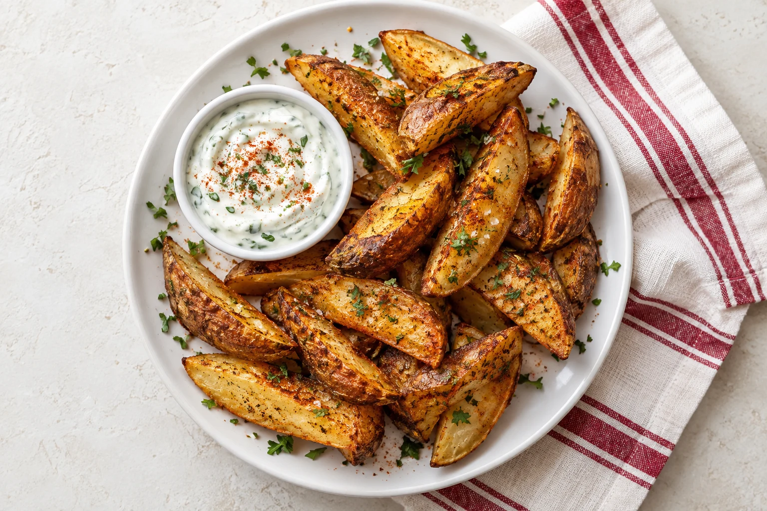 Paprika oven wedges & yogurt dip — illustrative serving idea