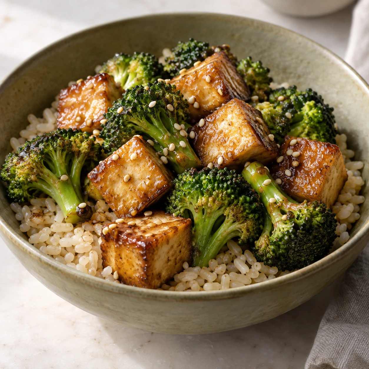 Sticky ginger tofu rice bowls — illustrative serving idea